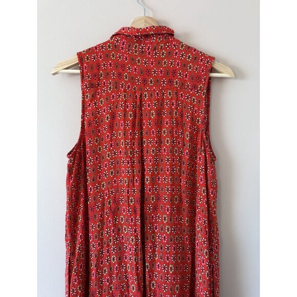 Anthropologie Maeve Daisy Red Button Down Sleeveless Midi Shirtdress Boho Artsy - Picture 8 of 10